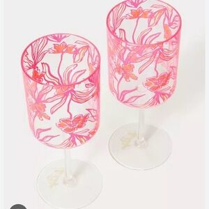 Lilly Pulitzer Pink and Orange Floral Wine Glasses